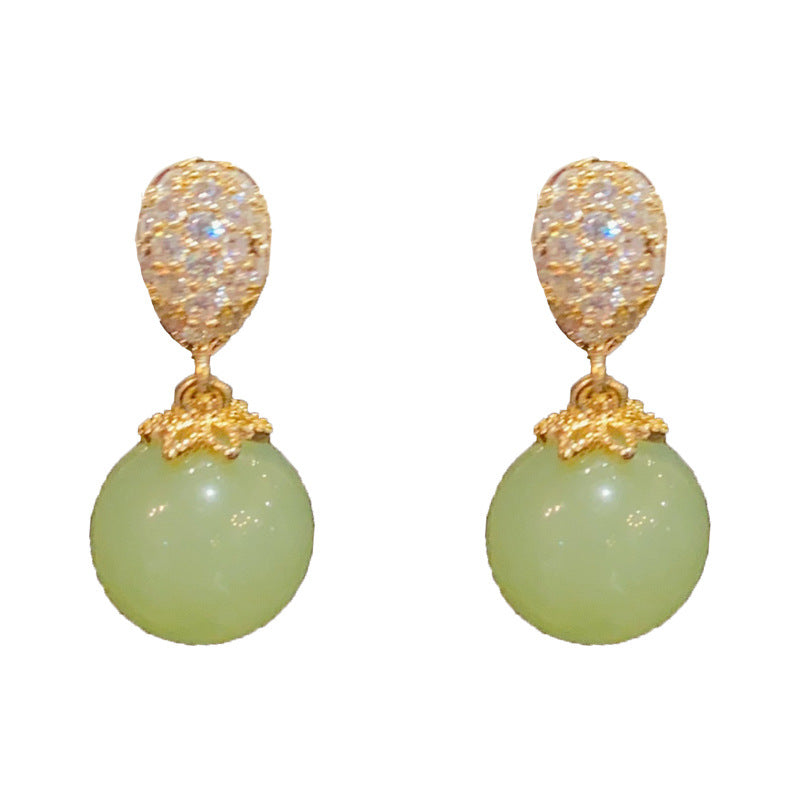 14K Gold-Plated Waterdrop Green Bead Earrings – Elegant Design