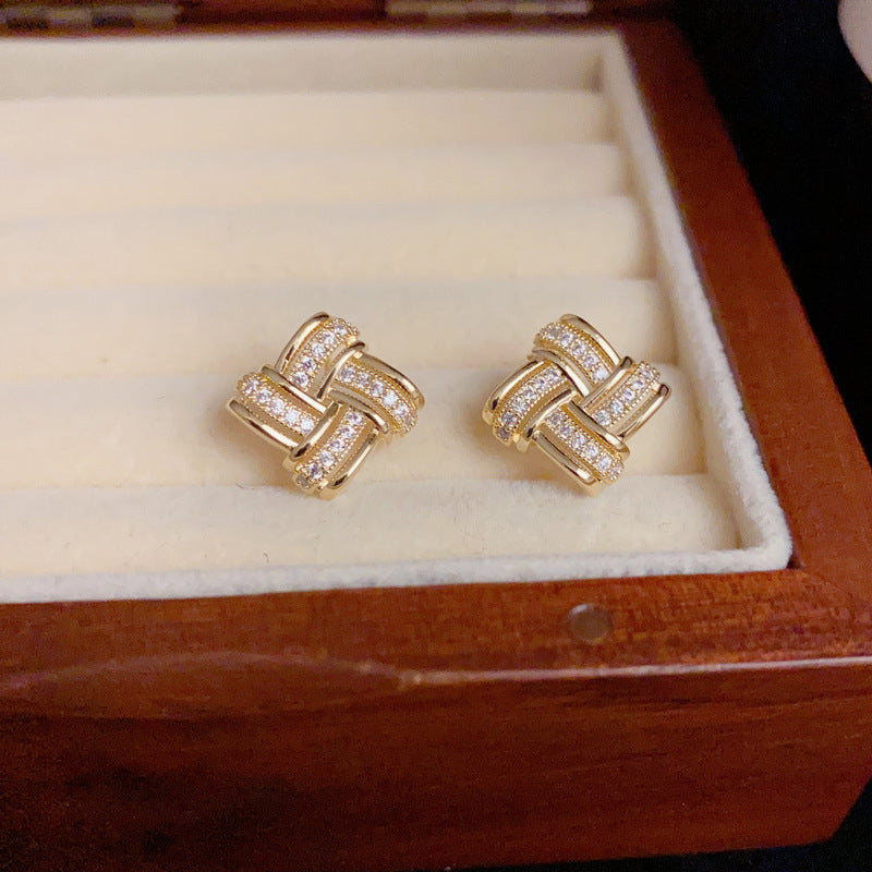 14K Gold-Plated Diamond-Shaped Zircon Stud Earrings – Minimalist Chic