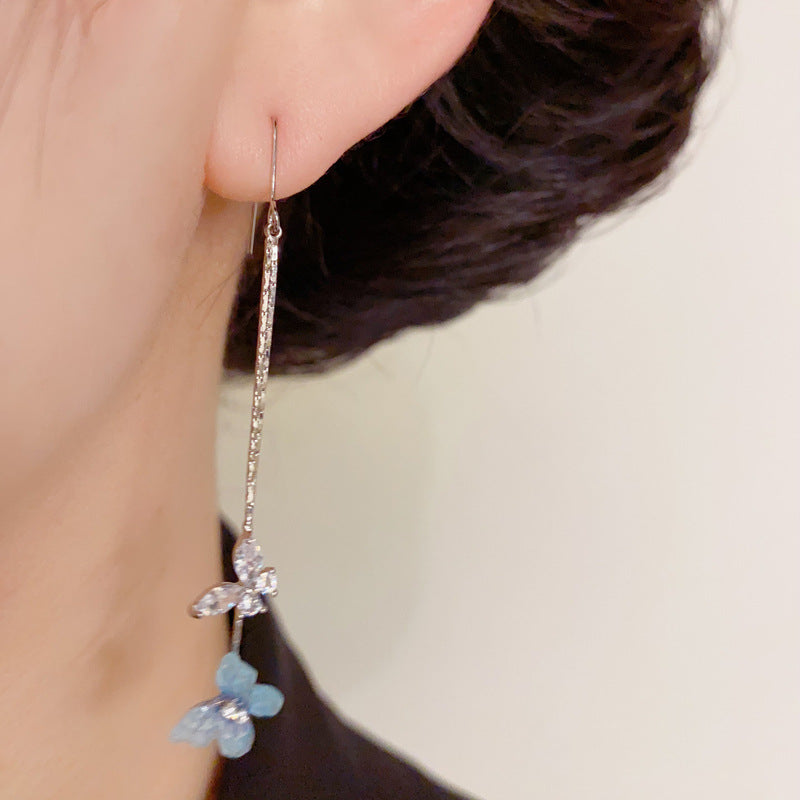 14K Gold-Plated Zircon Butterfly Tassel Hook Earrings – Elegant Design