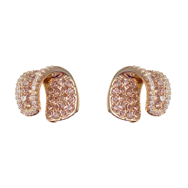 Elegant Full-Zircon Geometric Stud Earrings – French Minimalist Design