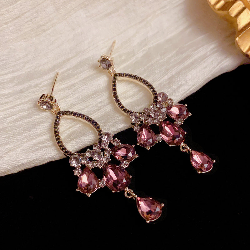 Luxury Coffee Zircon Teardrop Tassel Drop Earrings – Elegant Design