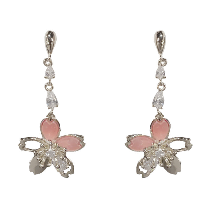 14K Gold-Plated Zircon Flower Tassel Earrings – Elegant Chic Design