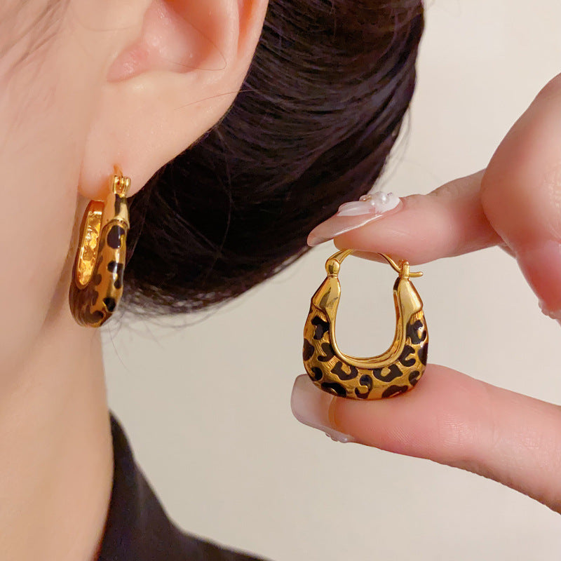 Luxury Meilard Leopard Geometric Earrings – French Retro Design