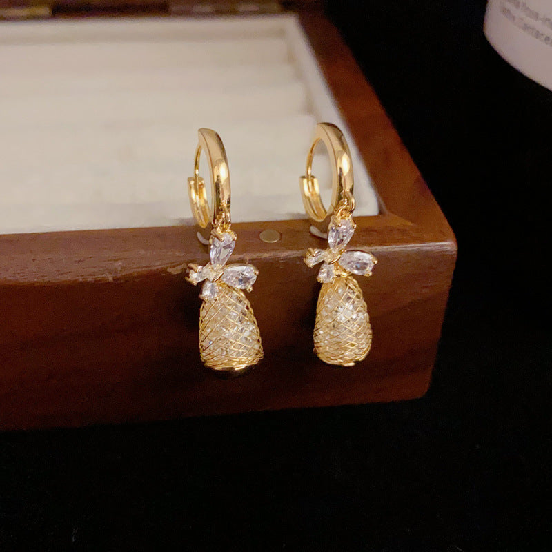 French-Style Zircon Butterfly Waterdrop Earrings – S925 Silver Needle