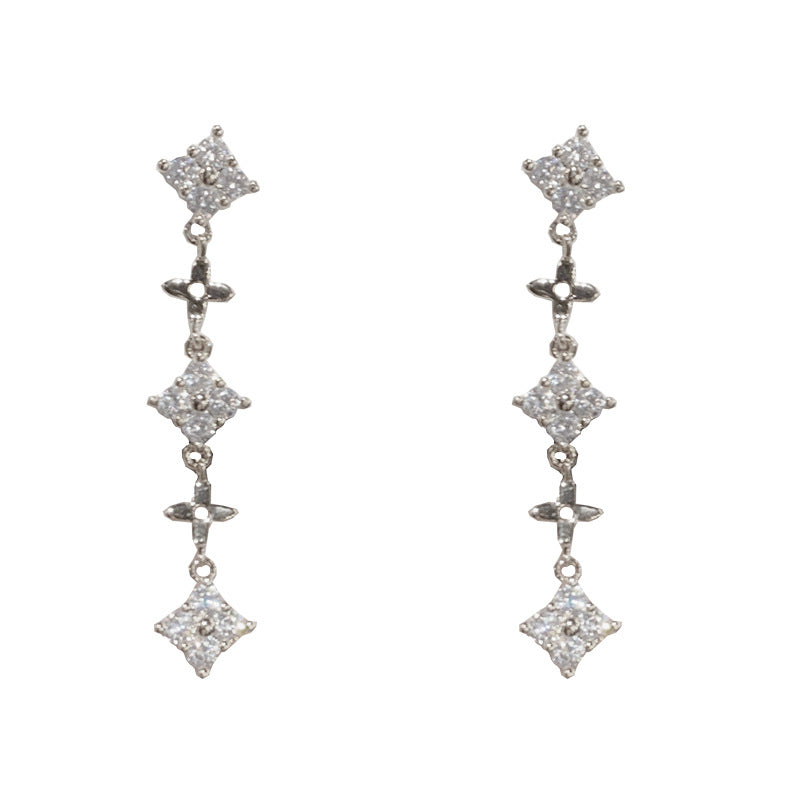 14K Gold Full Zircon Star Tassel Drop Earrings - Chic Elegance Design