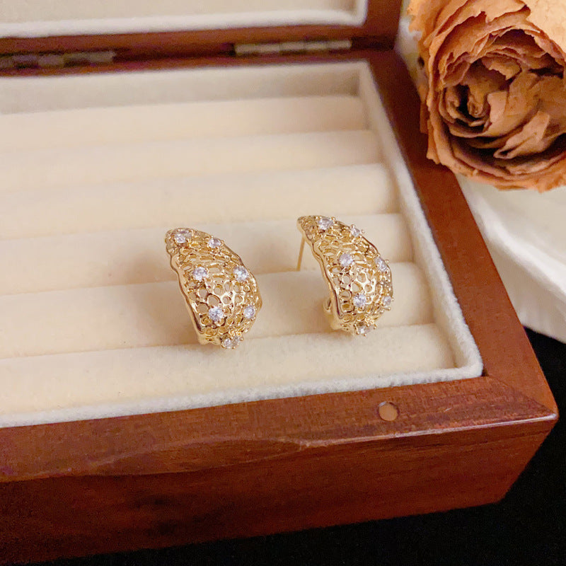 Luxury Zircon Metal Hollow Teardrop Earrings – Elegant Design