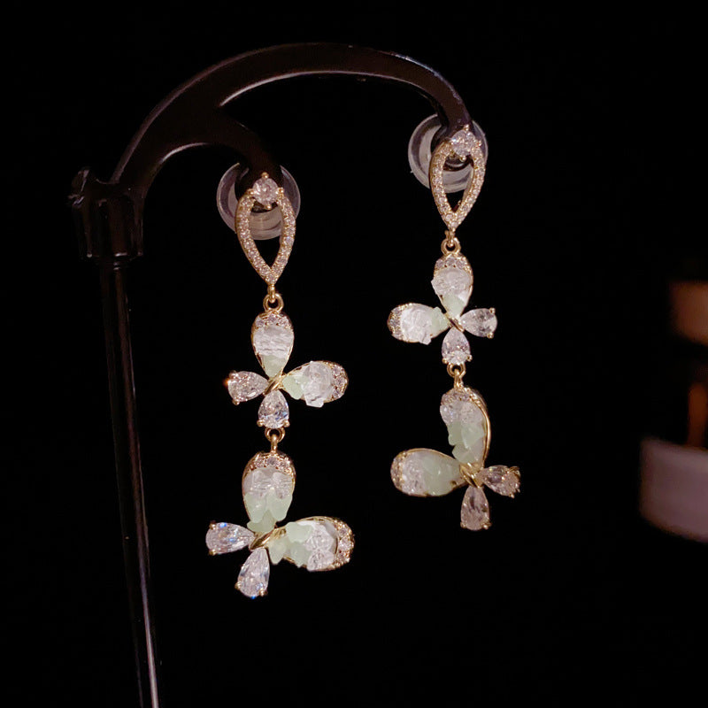 14K Gold-Plated Green Butterfly Tassel Earrings – Elegant Chic Design