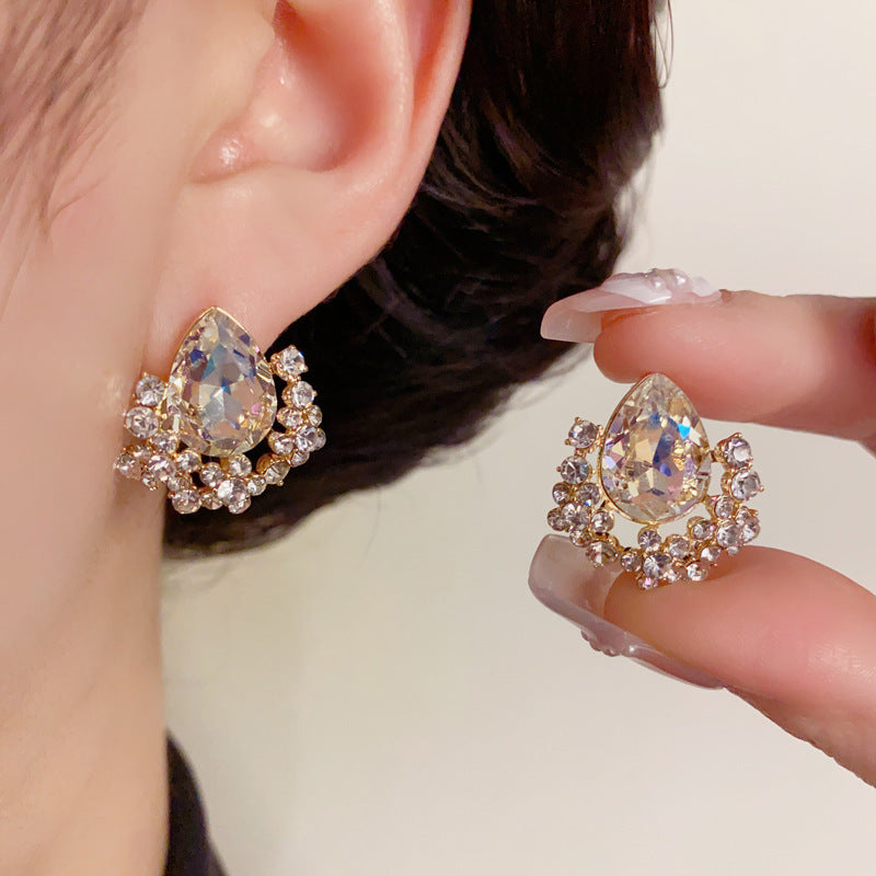 14K Gold-Plated Large Zircon Waterdrop Stud Earrings –Sparkling Design