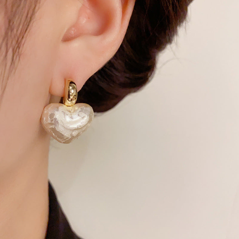 14K Gold-Plated Heart Cotton Pearl Earrings - Simple Elegance Design