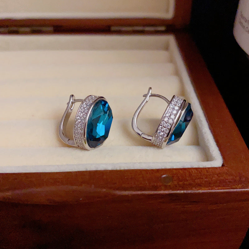 S925 Plated Geometric Oval Earrings - Purple/Blue Minimalist Style