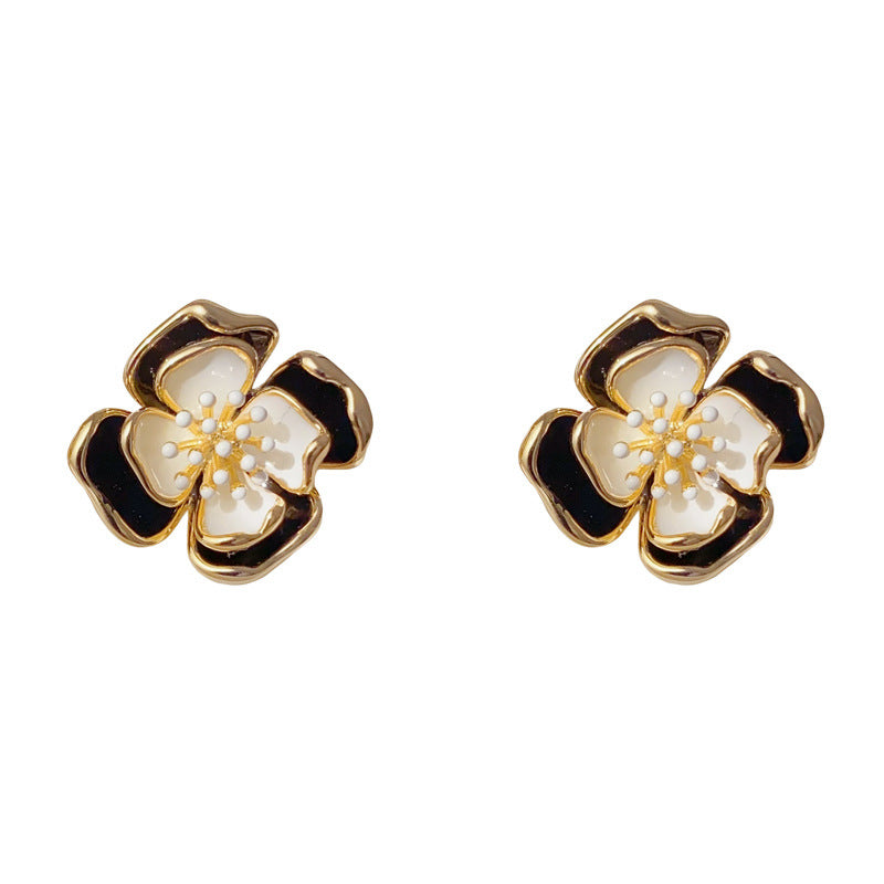 Elegant Double-Layer Enamel Petal Stud Earrings – Floral Design