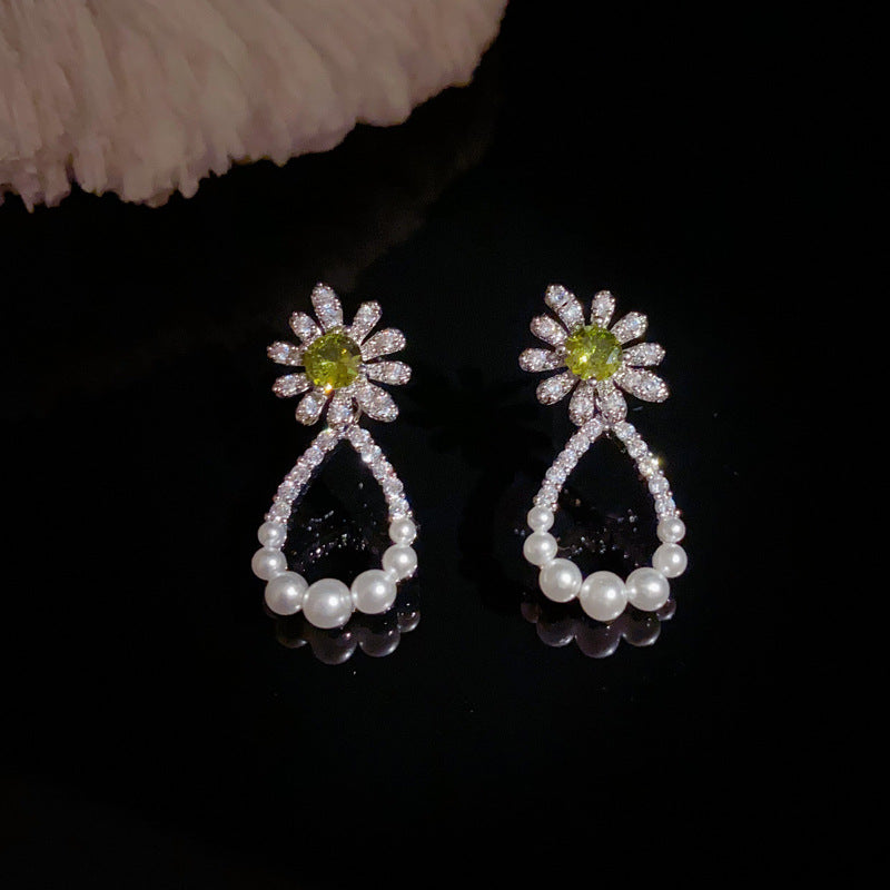 14K Gold-Plated Zircon Sunburst Waterdrop Earrings - Elegant Design