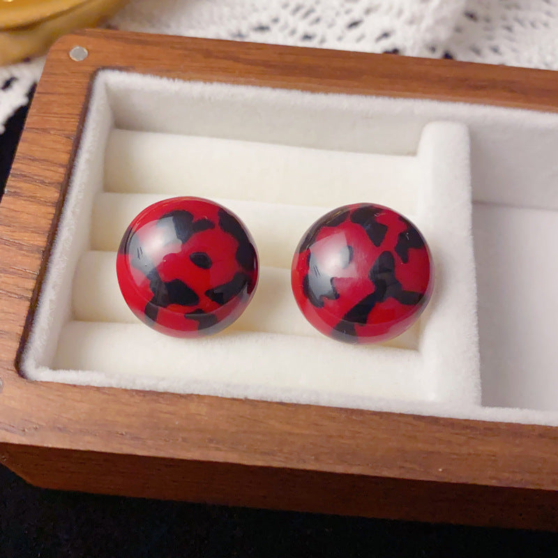 Luxury Red Leopard Round Ring Stud Earrings – Geometric Design