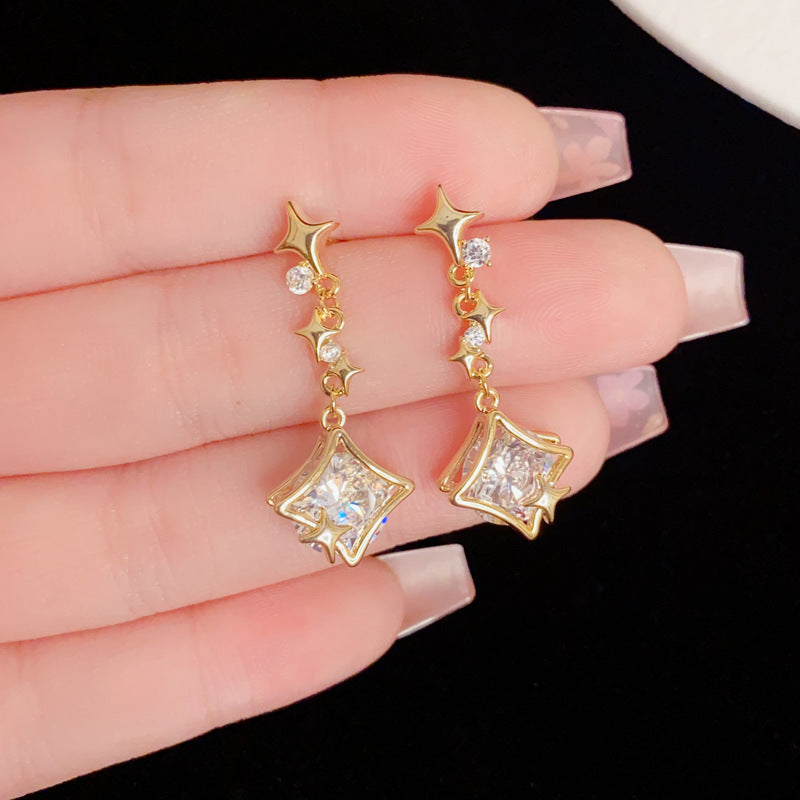 Eaioncol Star Burst CZ Tassel Drop Earrings Gold Silver