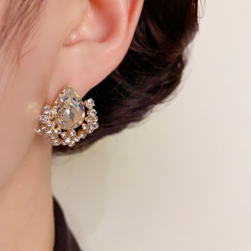 14K Gold-Plated Large Zircon Waterdrop Stud Earrings –Sparkling Design