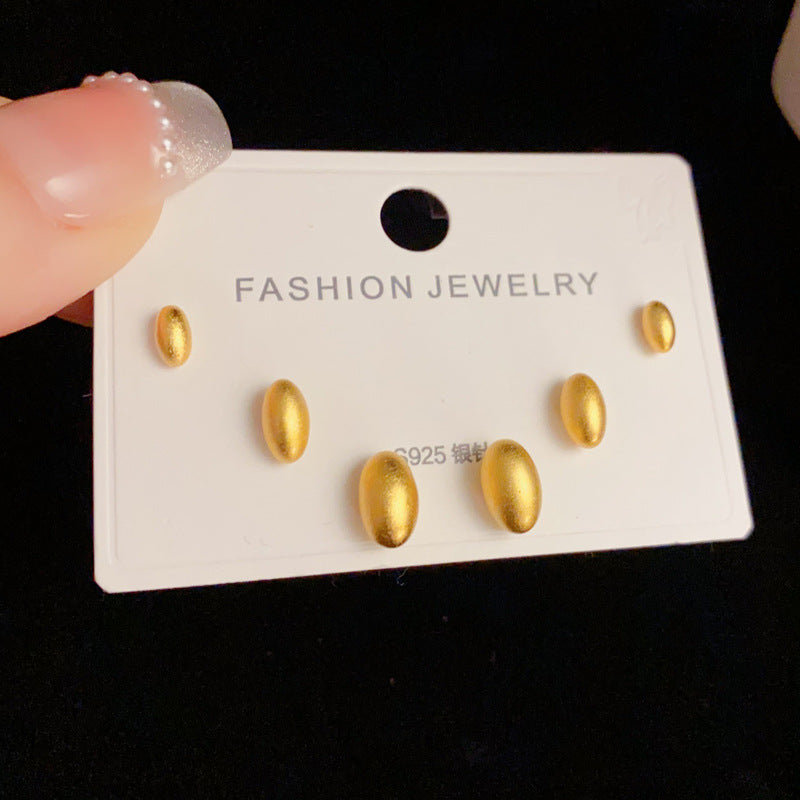 14K Gold Mesh Geometric Trio Stud Earrings - Chic Minimalist Design