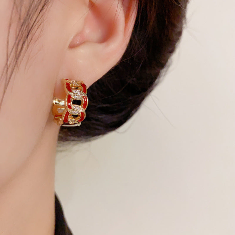 Luxury Zircon & Enamel Chain Earrings – Elegant Minimalist Design