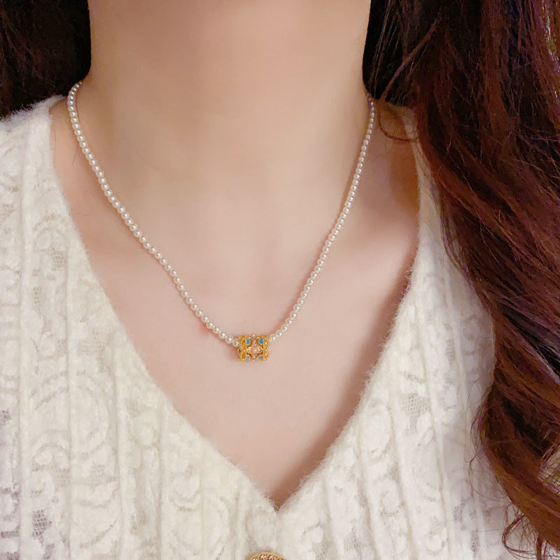 14K Gold Kaleidoscope Pearl Necklace & Earrings Set – Elegant Design