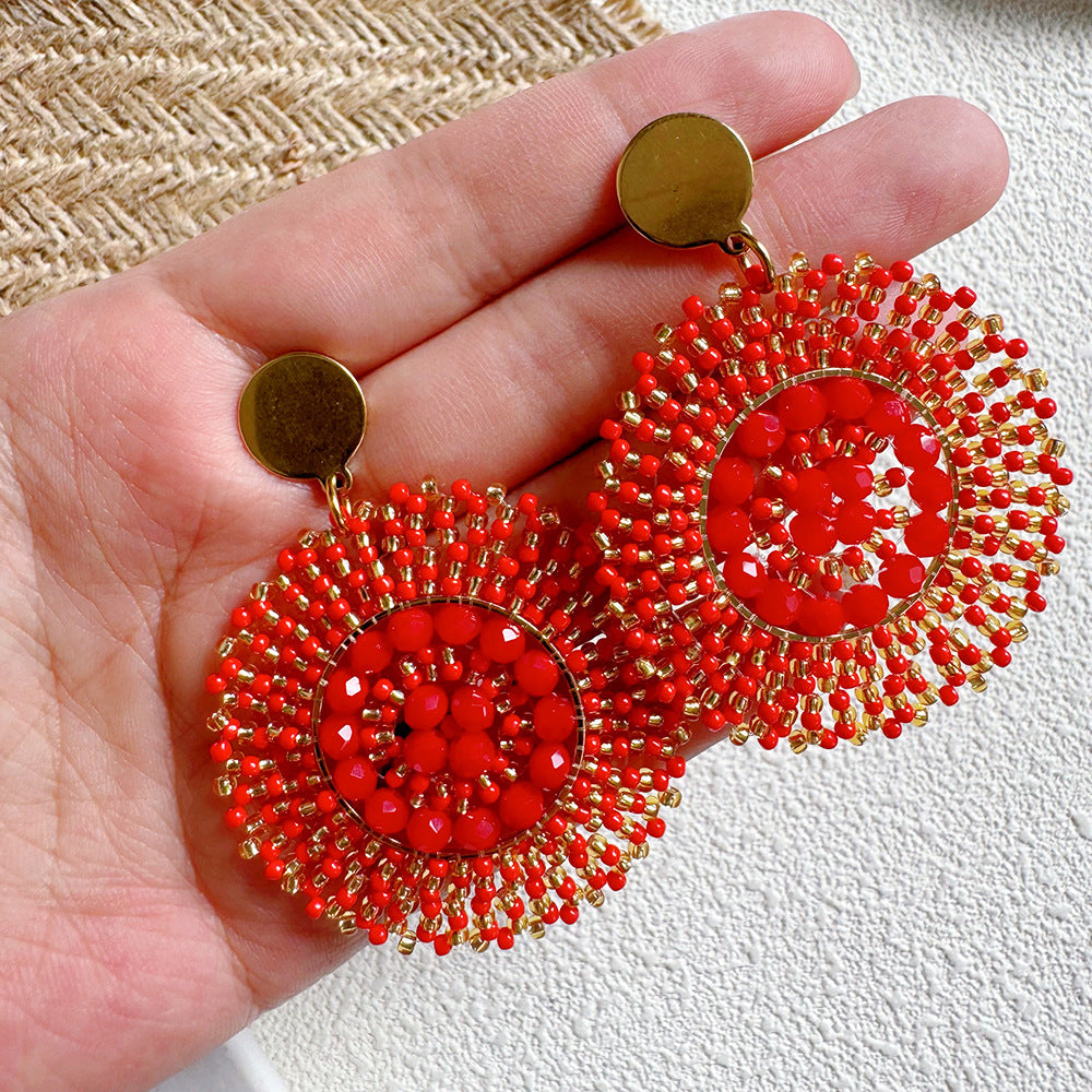 Handmade Bohemian Beaded Clay Round Earrings – Summer Style