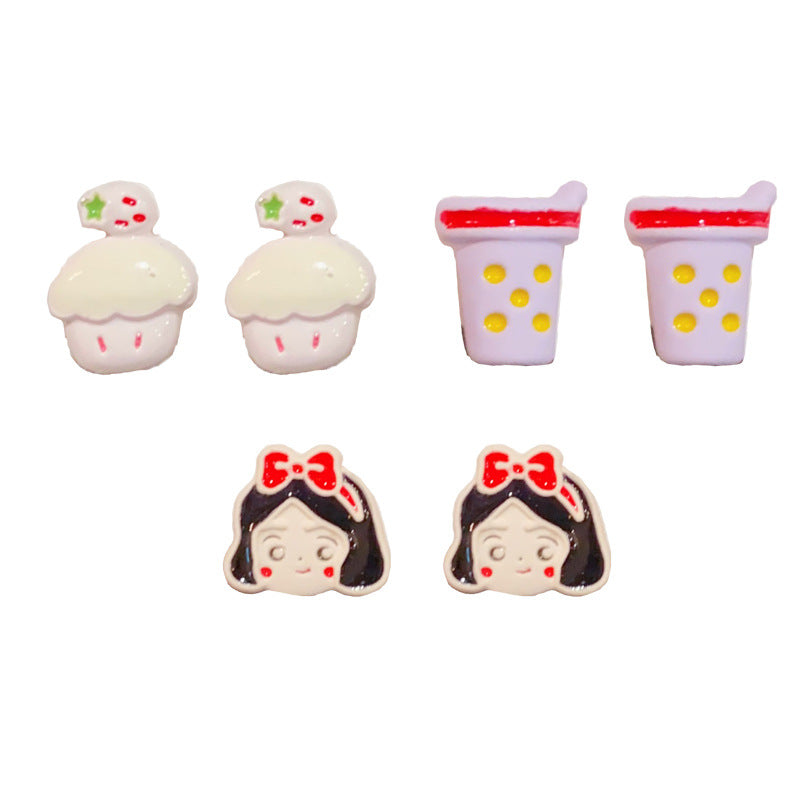 Colorful Animal & Milk Tea Girl Set Earrings - Cute Chic Design