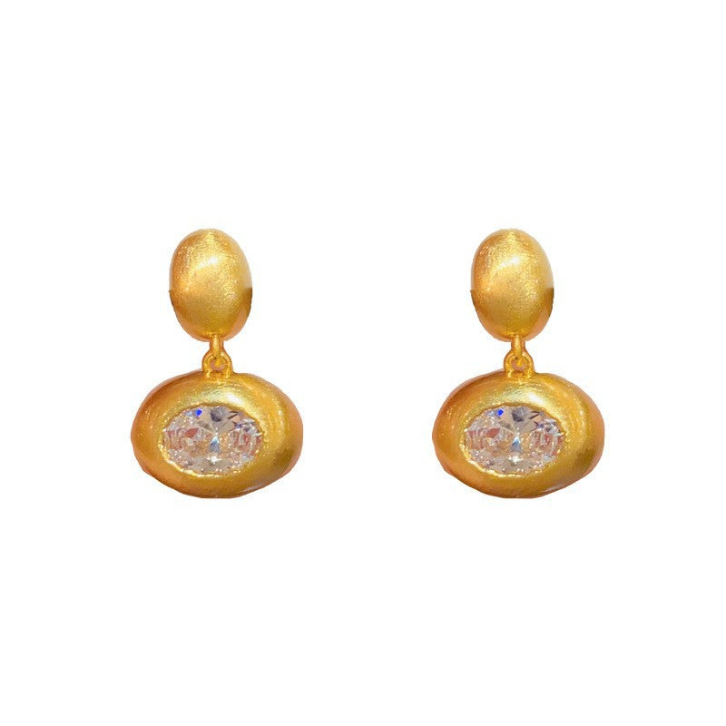 Eaioncol Brushed Oval CZ Drop Earrings Gold Silver