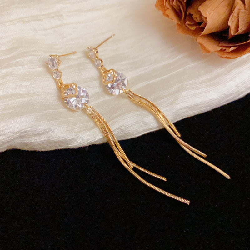 Elegant Diamond Long Tassel Drop Earrings – Floral Design