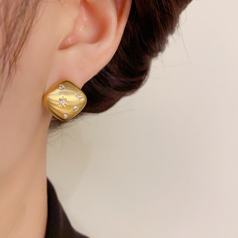 14K Gold-Plated Diamond-Studded Rhombus Earrings - Elegant Chic Design