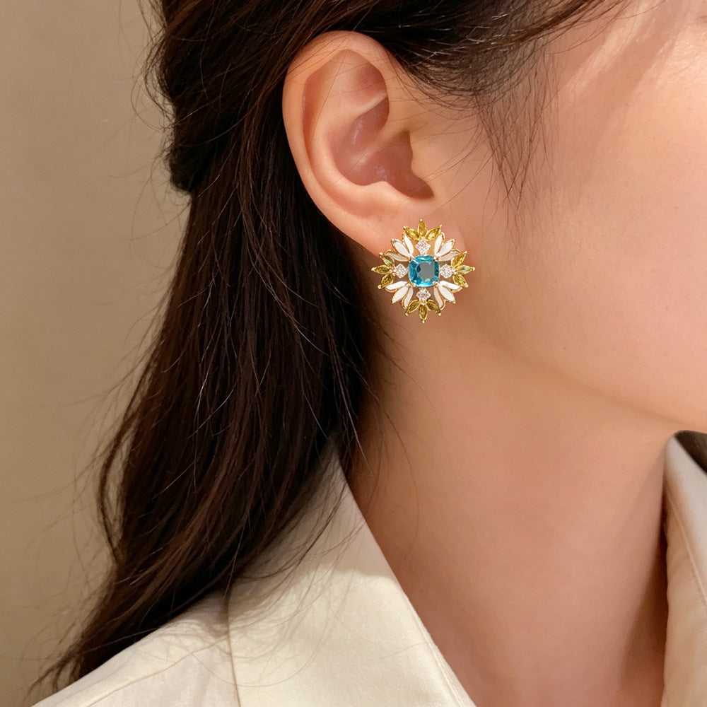 Eaioncol CZ Flower Stud Earrings 14K Gold Plated