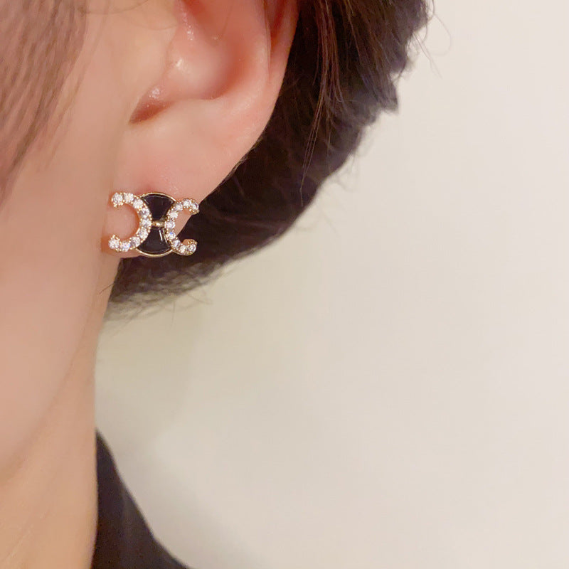 14K Gold-Plated Double-C Zircon Stud Earrings - Elegant Minimalist