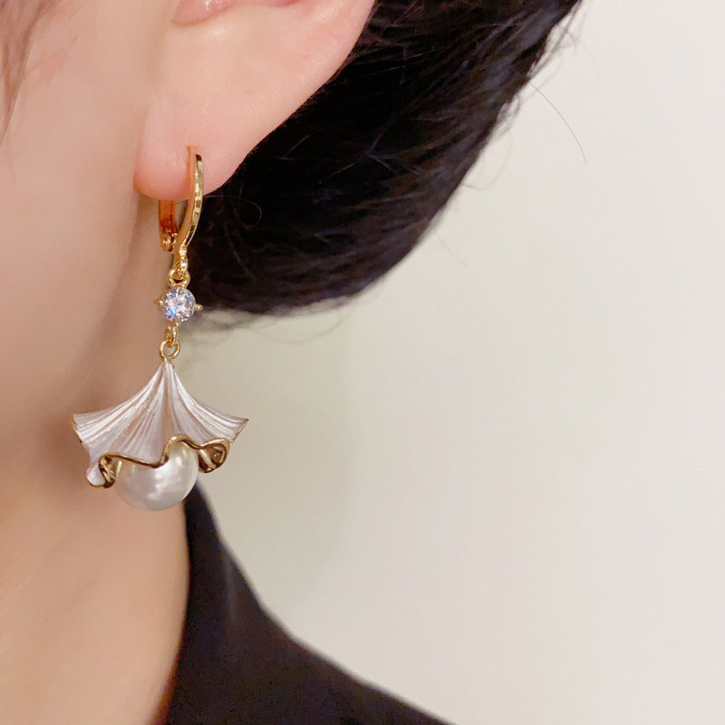 Luxury Light-Coated Petal & Pearl Drop Gold Earrings – Floral Design