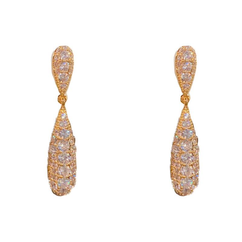 Elegant Full-Zircon Teardrop Tassel Drop Earrings – Long Fringe Design