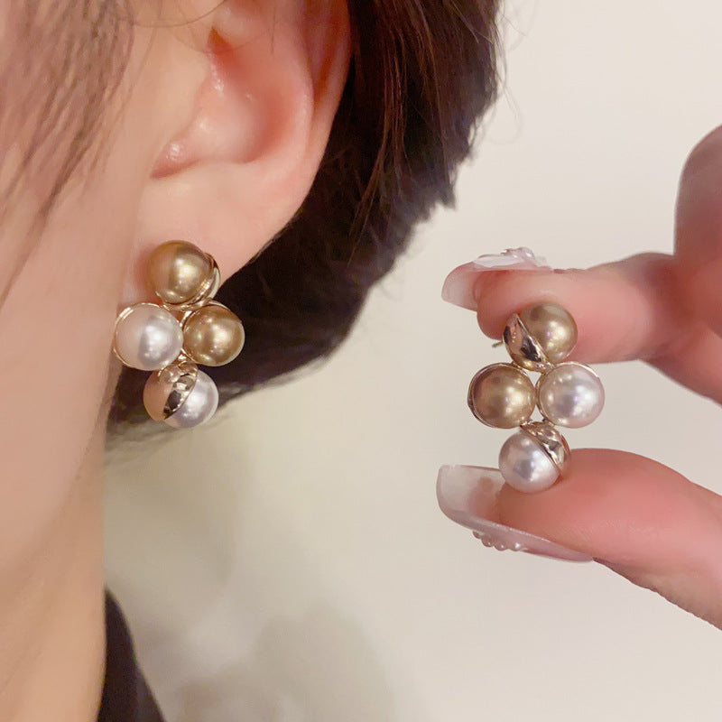 14K Gold-Plated Color-Block Irregular Pearl Earrings - Elegant Design