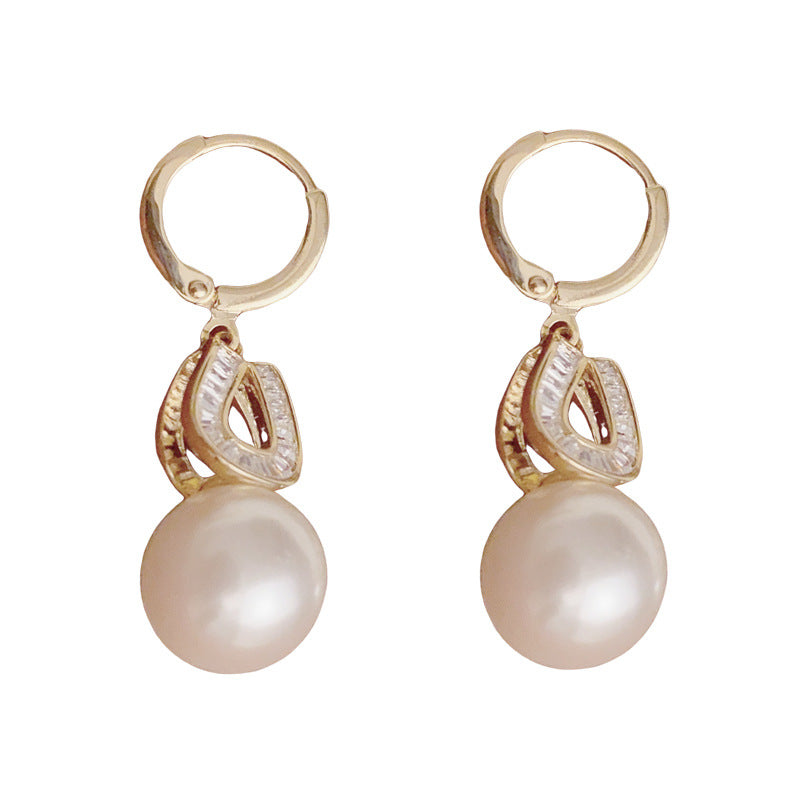 14K Gold-Plated Geometric Pearl Drop Earrings – Elegant Long Tassel