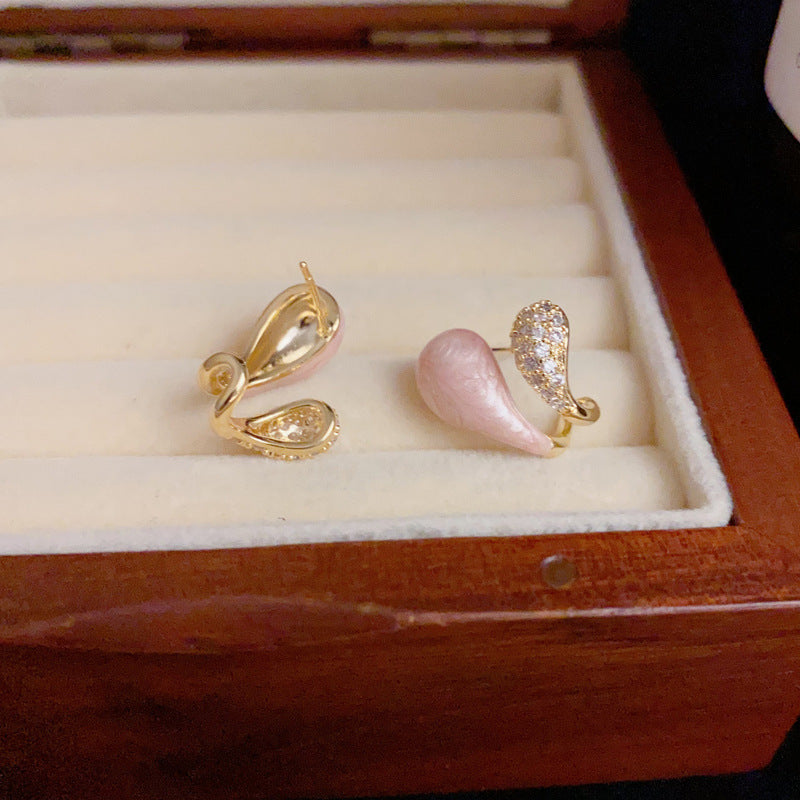 14K Gold Pink Zircon Double-Layer Stud Earrings – Elegant Chic Design