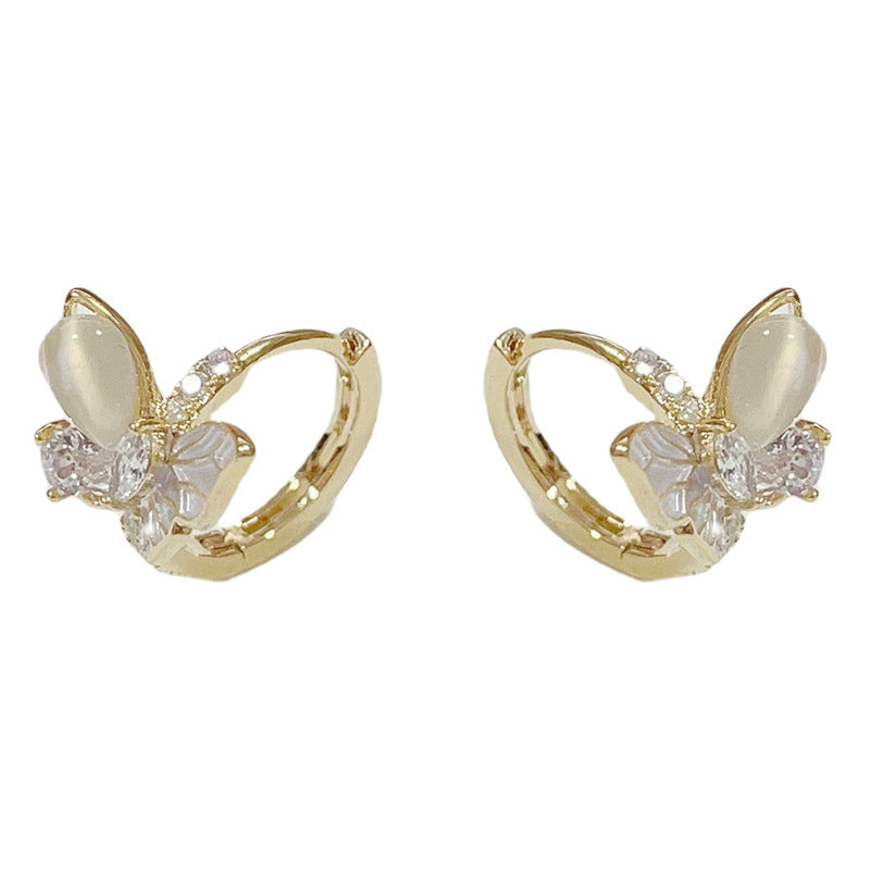 14K Gold-Plated Zircon Butterfly Huggie Earrings – Chic Design