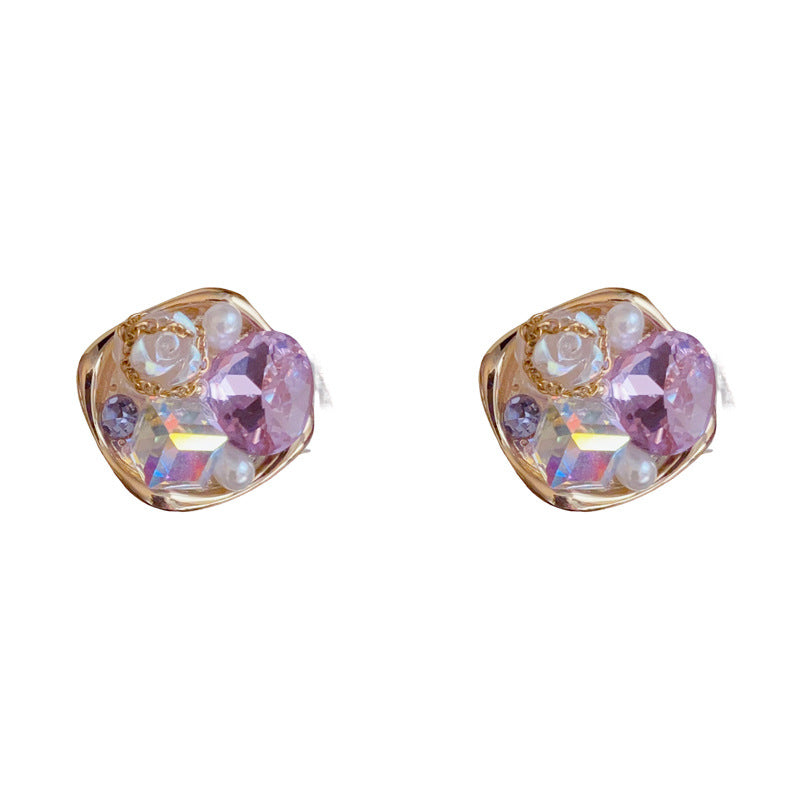 Handcrafted Crystal Petal Diamond-Shaped Stud Earrings– Elegant Design