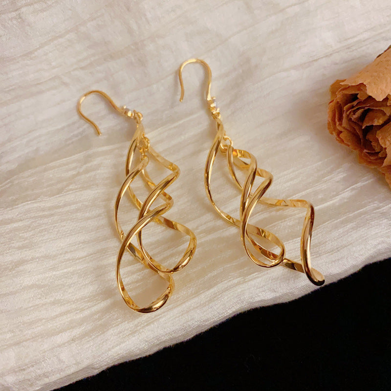 Luxury Metal Double Diamond Tassel Gold Earrings – Geometric Design