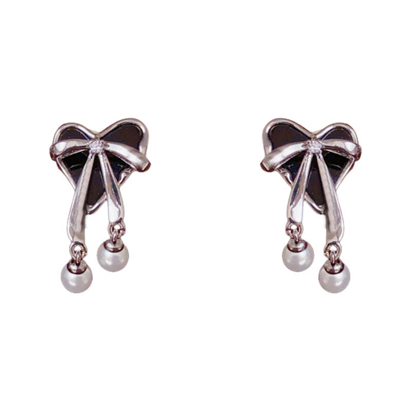 Luxury Heart Bow & Pearl Tassel Drop Earrings – Elegant Design