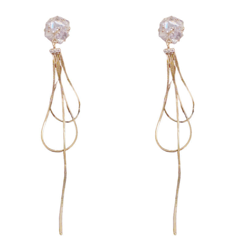 Eaioncol Geometric Long CZ Tassel Drop Earrings Gold Silver