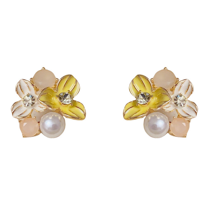 14K Gold-Plated Yellow Flower Pearl Stud Earrings – Minimalist Design