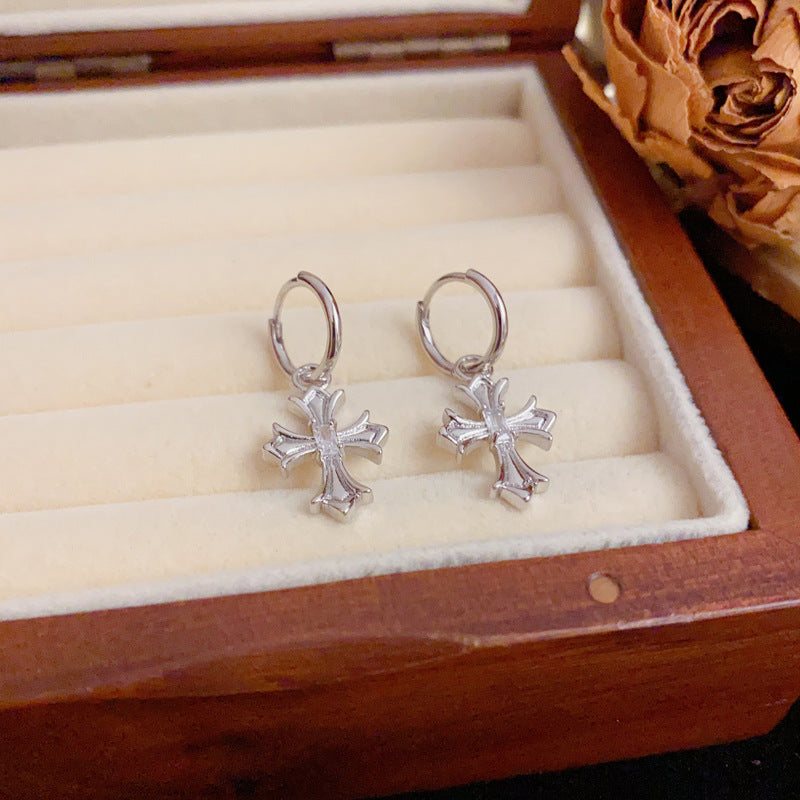 Luxury Silver Zircon Cross Ear Cuff Earrings – Elegant Design