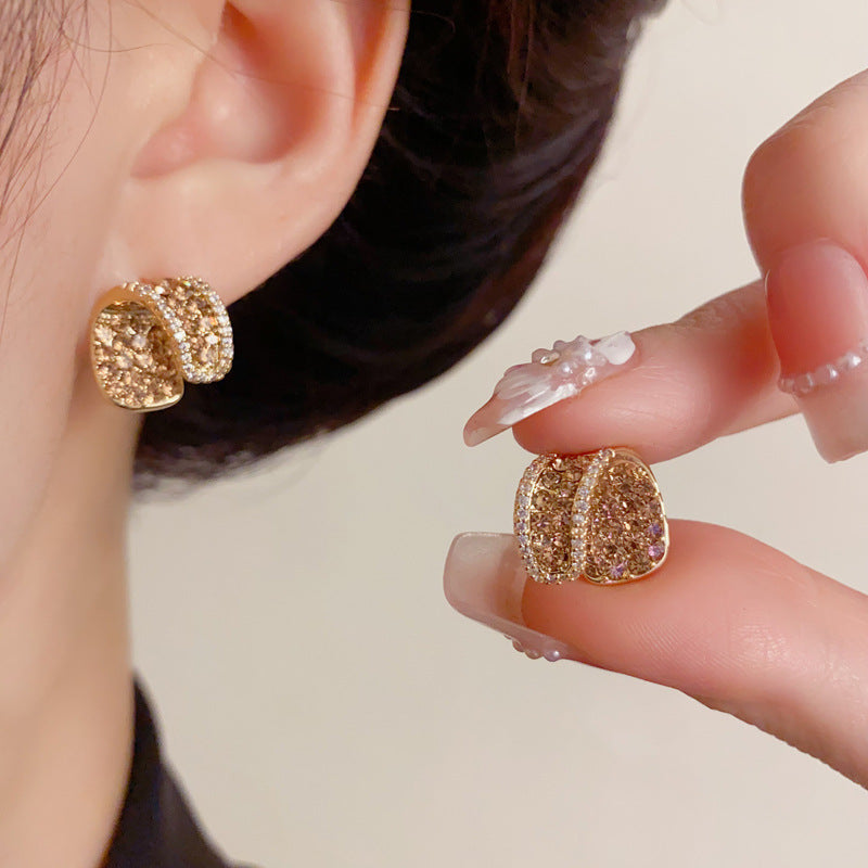 Elegant Full-Zircon Geometric Stud Earrings – French Minimalist Design