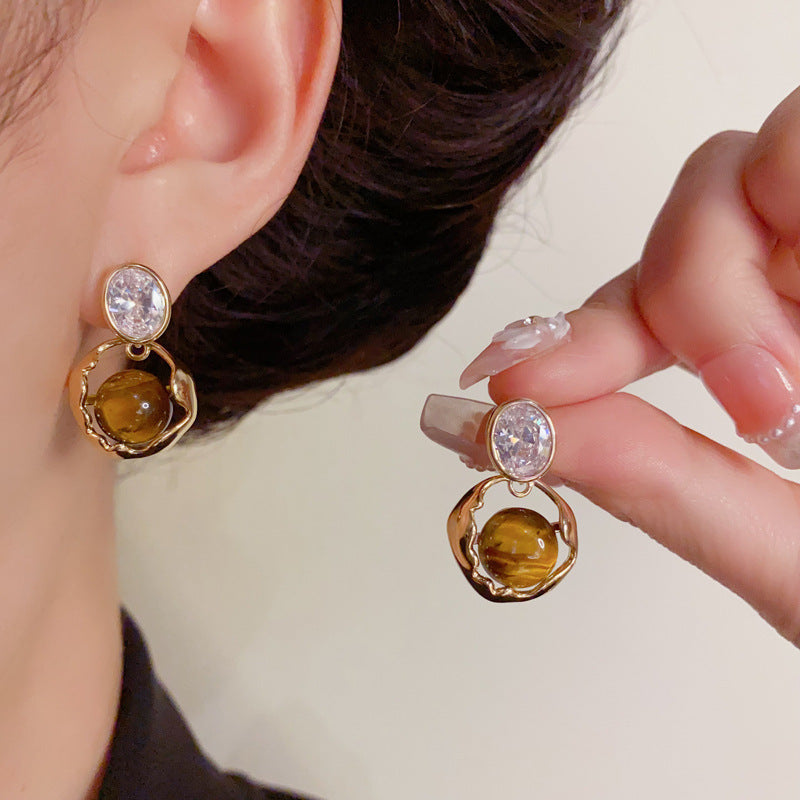 Luxury Zircon Geometric Drop Gold Earrings – Elegant Design