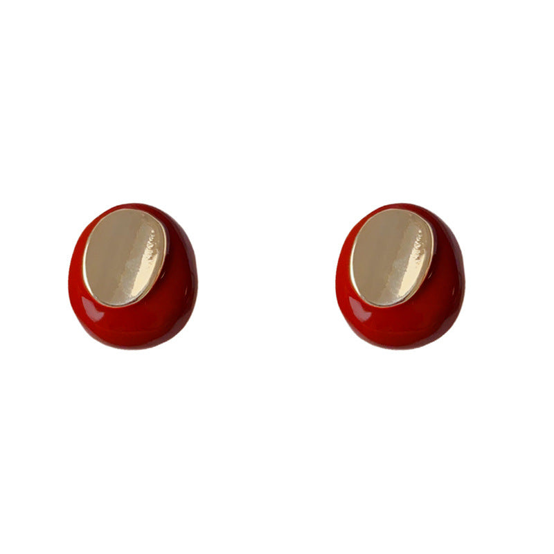 Luxury Metal Oval Stud Earrings – French Retro Design