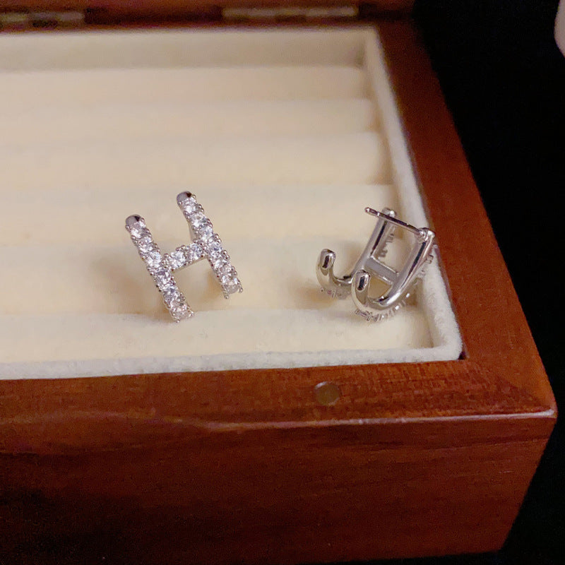 14K Gold-Plated H Letter Full Diamond Stud Earrings - Elegant & Chic