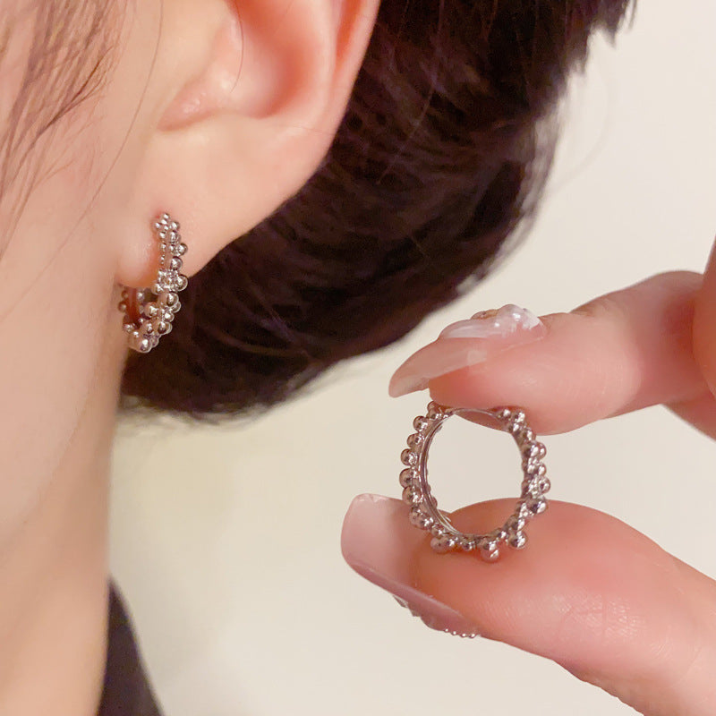 Minimalist Metal Bead Small Circle Earrings – Geometric Design