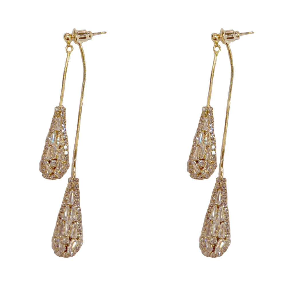 Eaioncol Two-Way Teardrop CZ Tassel Earrings Gold Silver