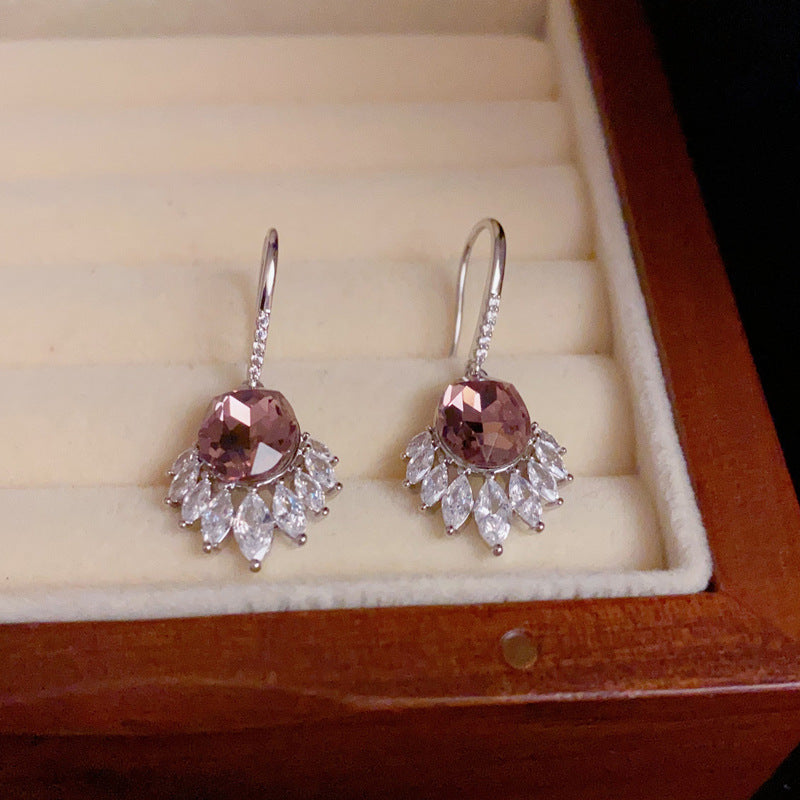 14K Gold-Plated Purple Zircon Drop Earrings - Elegant Chic Design