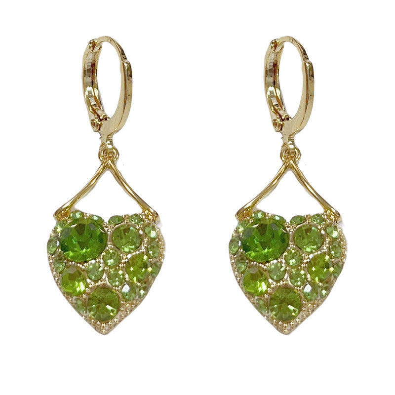 14K Gold-Plated Green Zircon Heart Tassel Earrings– Elegant Chic Style