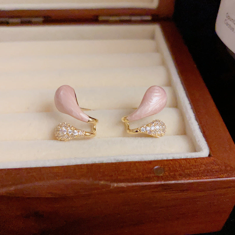 14K Gold Pink Zircon Double-Layer Stud Earrings – Elegant Chic Design